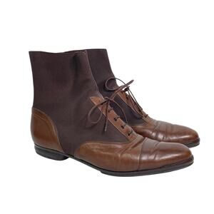 Giorgio Armani Brown Leather Pointy Cap Toe Faux Laces Pull on Boots Size 39/9.5